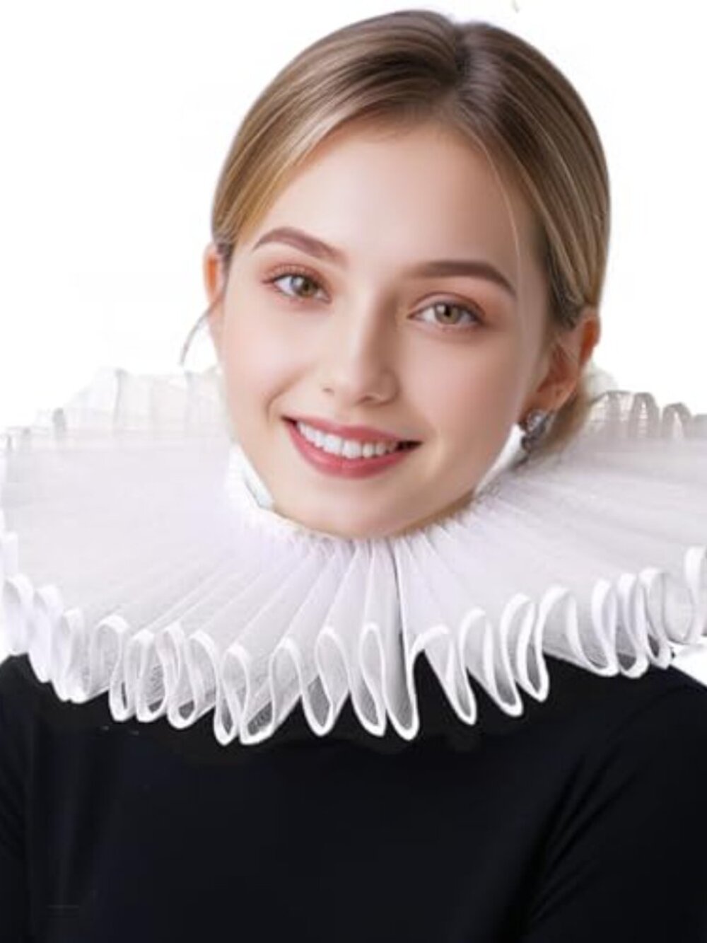 Victorian Lace Ruffle Collar & Cuff Costume Set Renaissance Neck Ruff - Picture 2 of 6